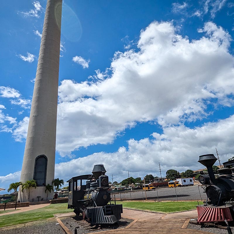 image of smokestack and trains in Lahaina Maui